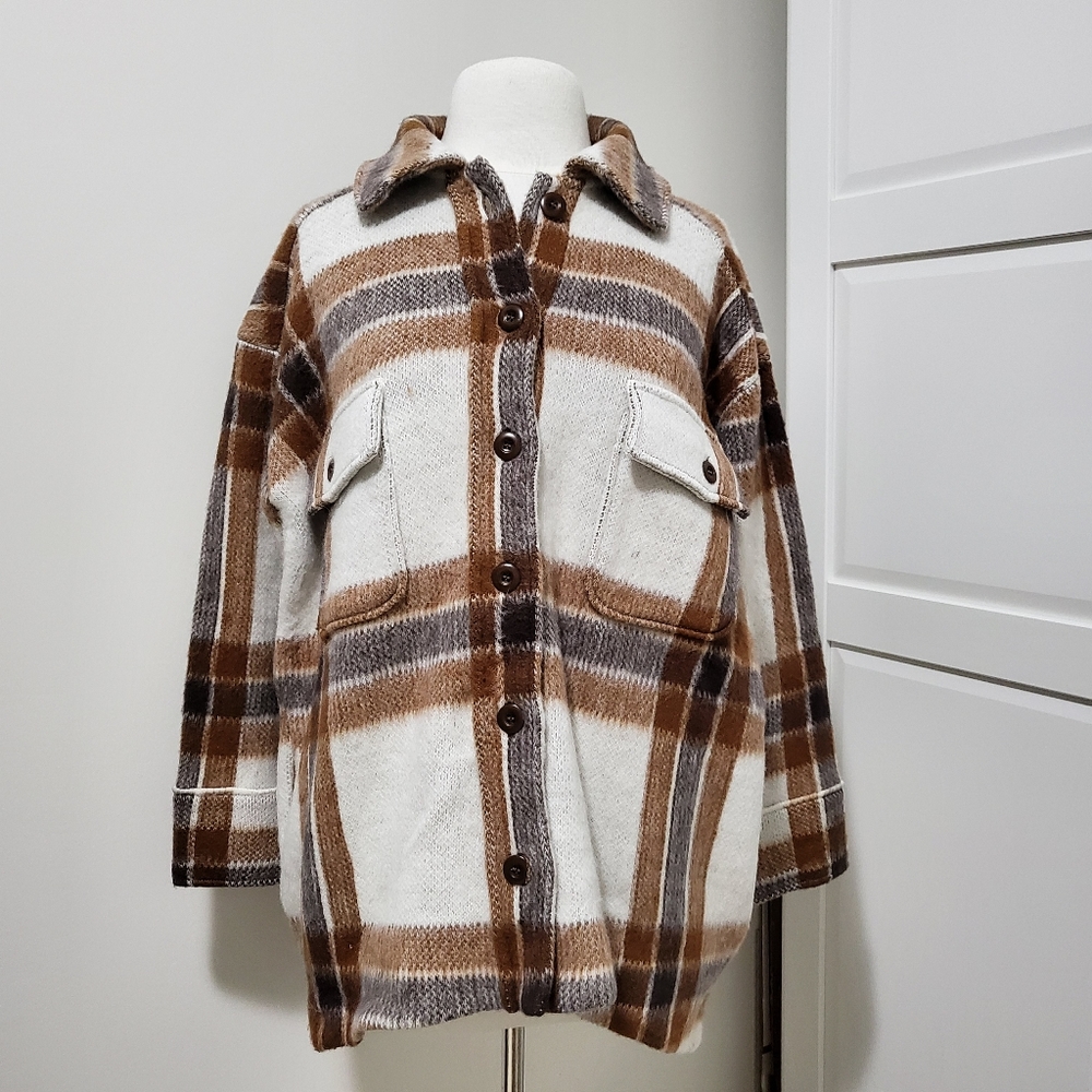 Mila Owen Brown Plaid Shacket with Pockets